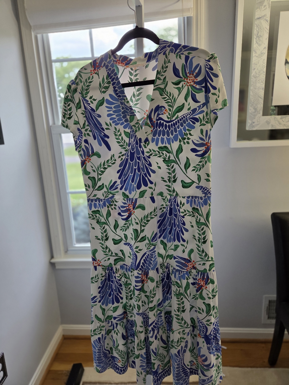 Jude Connally White Maxi Dress with Blue Floral & Green Leaf Print